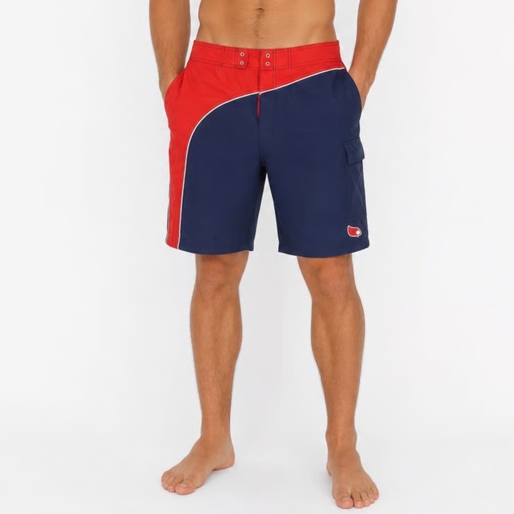 MLB Boston Red Sox G-III Board Shorts Mens XXL Navy Red Colorblock Swim Trunks